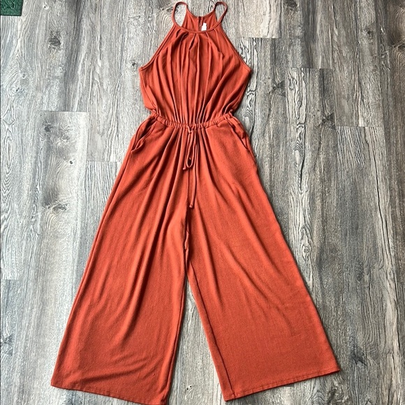 All In Favor Jumpsuit Orange Romper Jumpsuit Size Extra Small High Neck Pockets - Picture 2 of 12